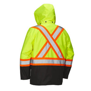 Hi Vis Safety Rain Jacket with Snap-Off Hood - Hi Vis Safety