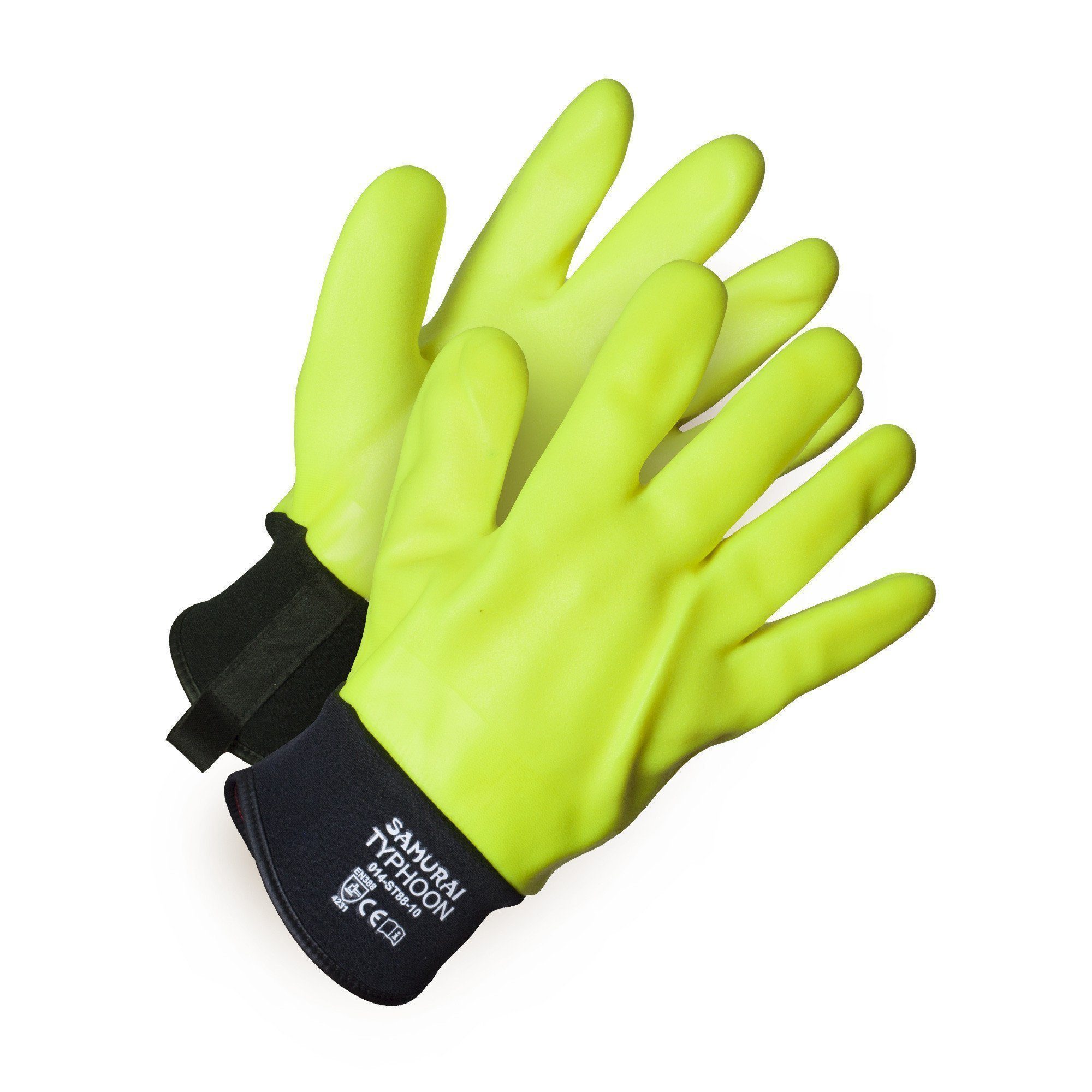 "Samurai Typhoon"  Waterproof, Thermal Insulated Full PVC Coated Chemical Resistant Work Gloves - Hi Vis Safety