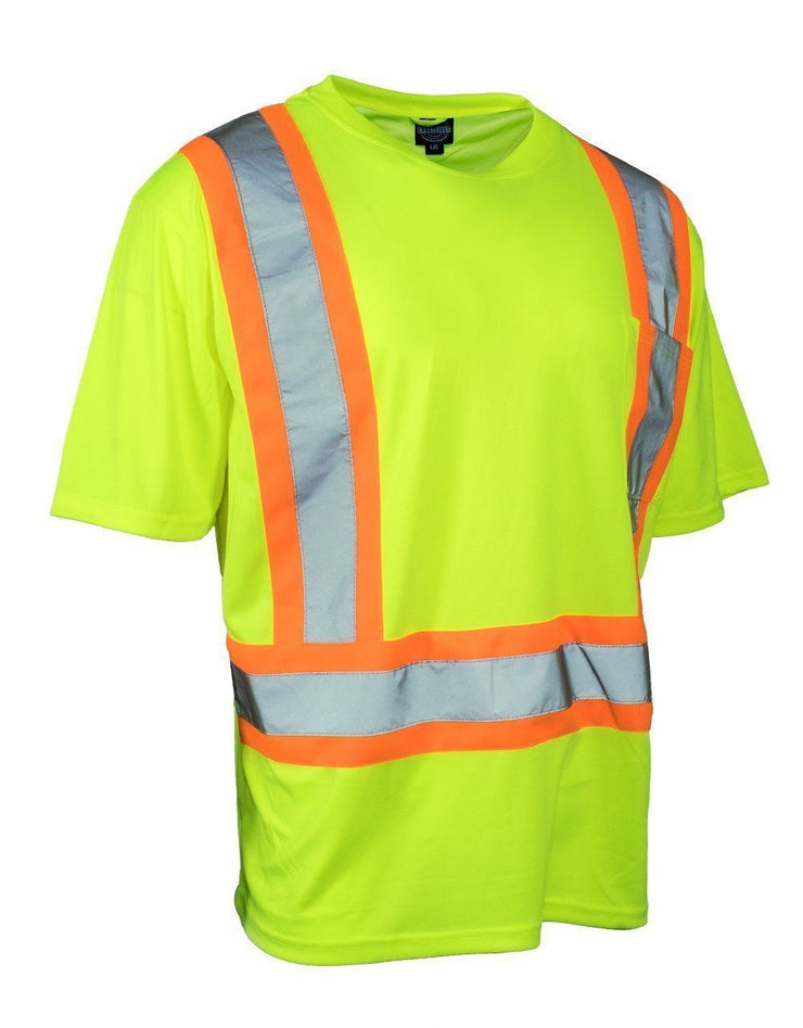 Ultrasoft Hi Vis Crew Neck Short Sleeve Safety Tee Shirt with Chest Pocket - Hi Vis Safety
